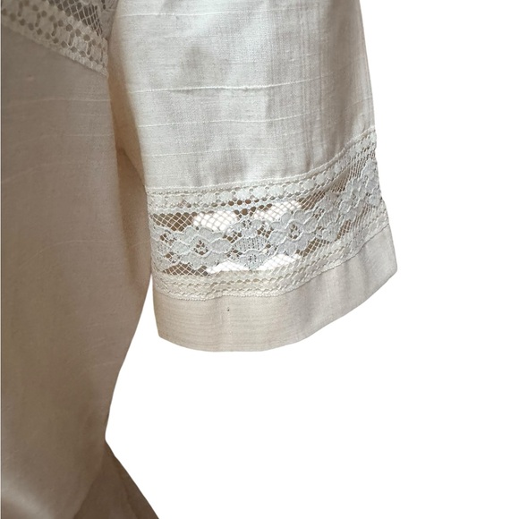 NWOT 1970s does 40s Sears Fashions Cream Lace Inset, Knife Pleats, Gold Leaf But - Picture 3 of 10